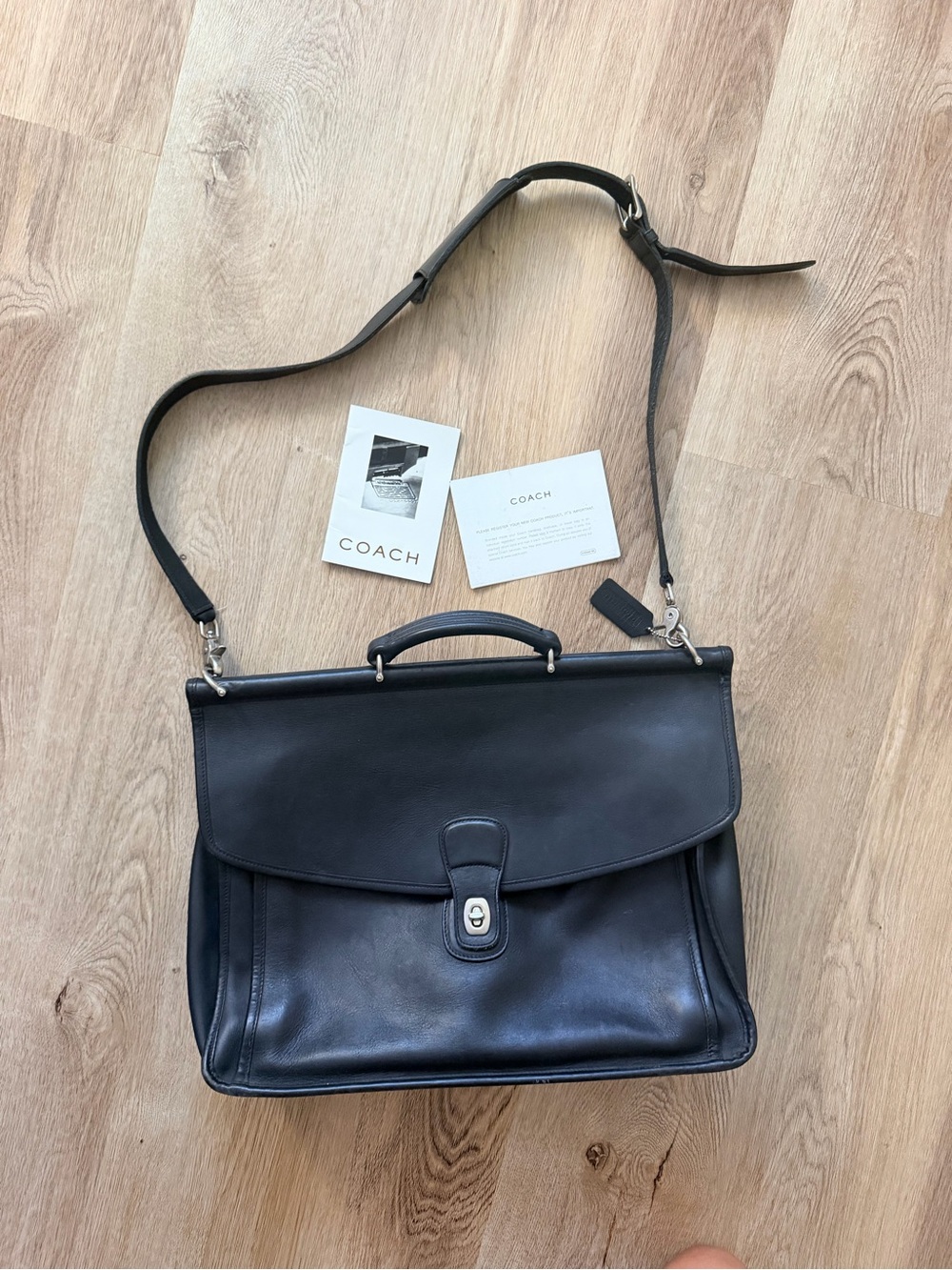 Coach Black Leather Computer Bag Briefcase with Shoulder Strap